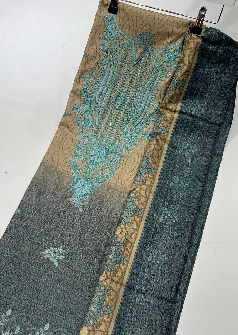 SHN207 Unstitched Embroidered Dhanak Suit - Memsaab Online