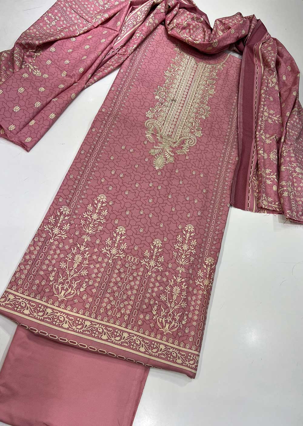 SHN210 Unstitched Embroidered Dhanak Suit - Memsaab Online