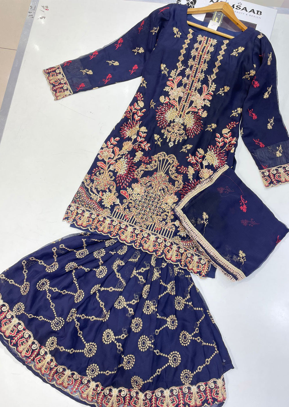 NR8210 Readymade Navy Chiffon Suit - Memsaab Online