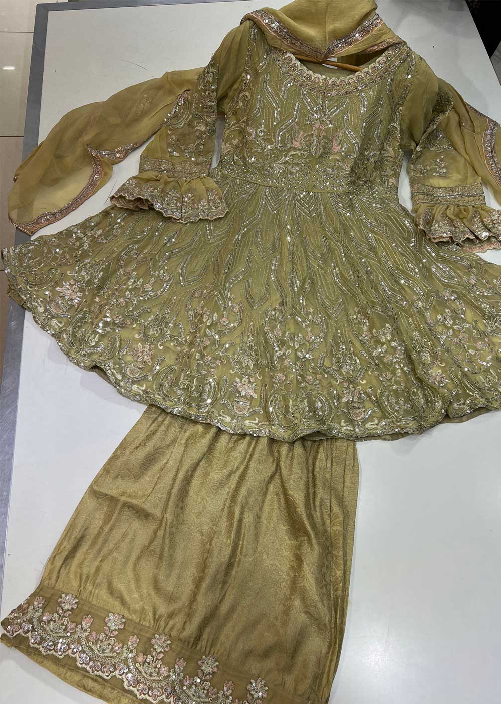 KLD2115 Gold Readymade Chiffon Suit - Memsaab Online