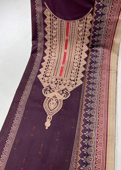 SHN215 Unstitched Embroidered Dhanak Suit - Memsaab Online