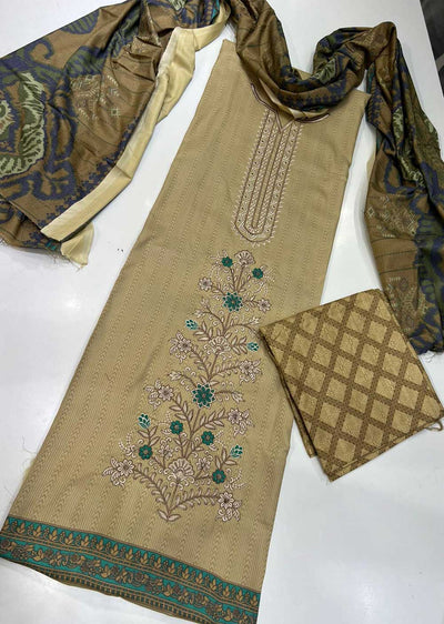 SHN216 Unstitched Embroidered Dhanak Suit - Memsaab Online