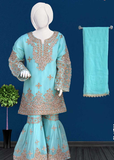 INF2913 Readymade Aqua Kids Chiffon Suit - Memsaab Online