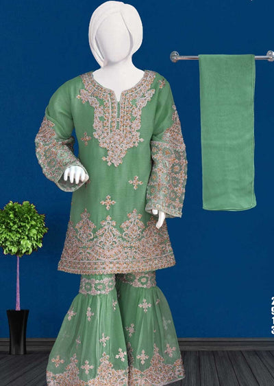 INF2913 Readymade Green Kids Chiffon Suit - Memsaab Online