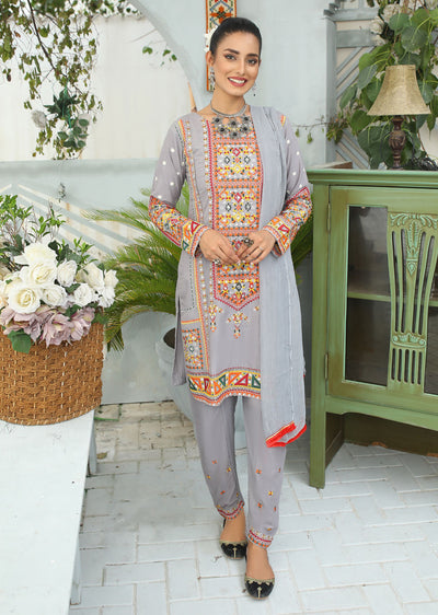 HK148 Afghani Grey Readymade Linen Suit - Memsaab Online