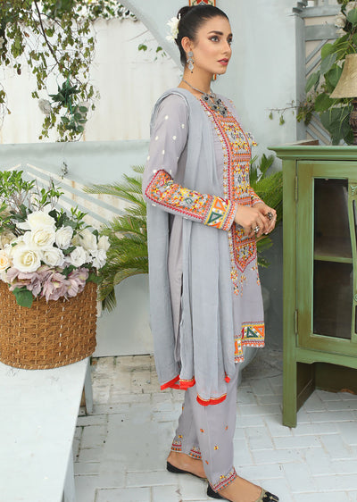 HK148 Afghani Grey Readymade Linen Suit - Memsaab Online