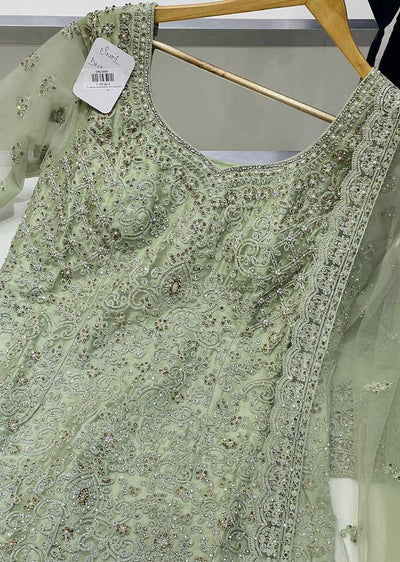 LKSH2201 Green Readymade Net Wedding Outfit - Memsaab Online
