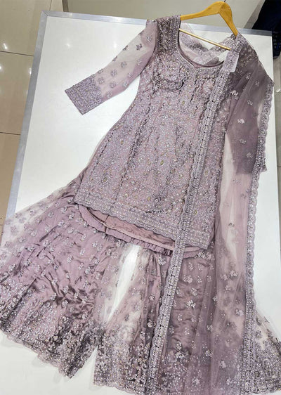 LKSH2201 Lilac Readymade Net Wedding Outfit - Memsaab Online