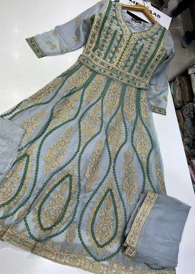 RGZ99923 Grey Readymade Chiffon Suit - Memsaab Online