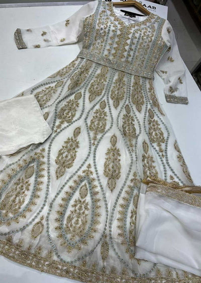 RGZ99923 White Readymade Chiffon Suit - Memsaab Online