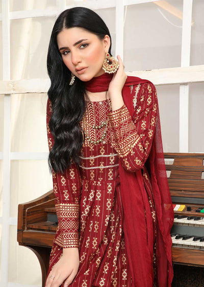 HK182 Al-Pasha Readymade Red Linen Suit - Memsaab Online