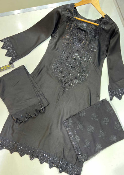 ZN2502 Black Readymade Kotrai Linen Suit - Memsaab Online