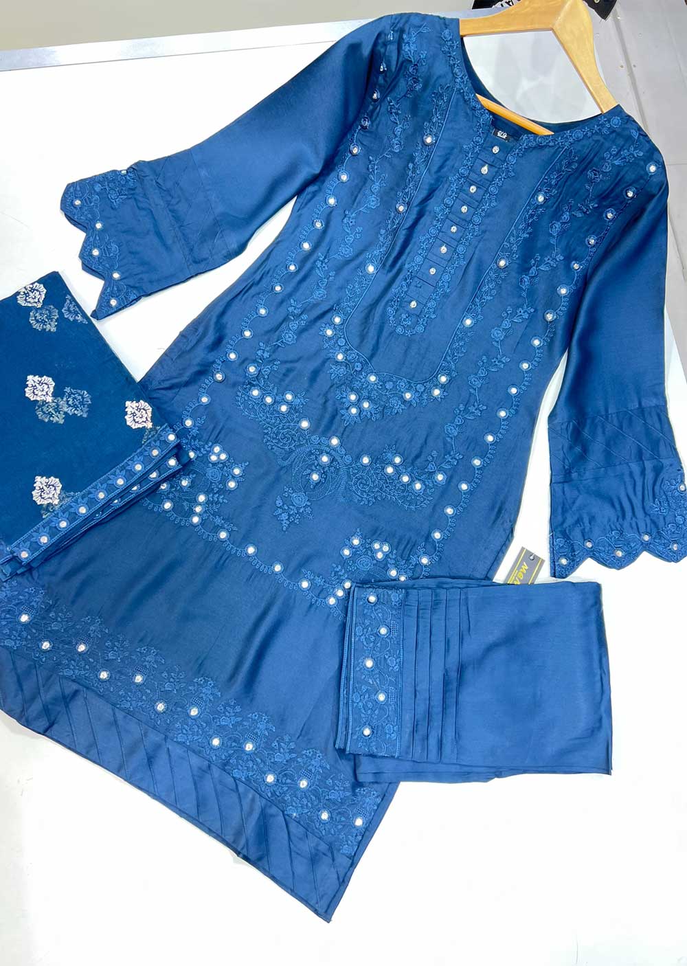 ZN2503 Teal Readymade Kotrai Linen Suit - Memsaab Online
