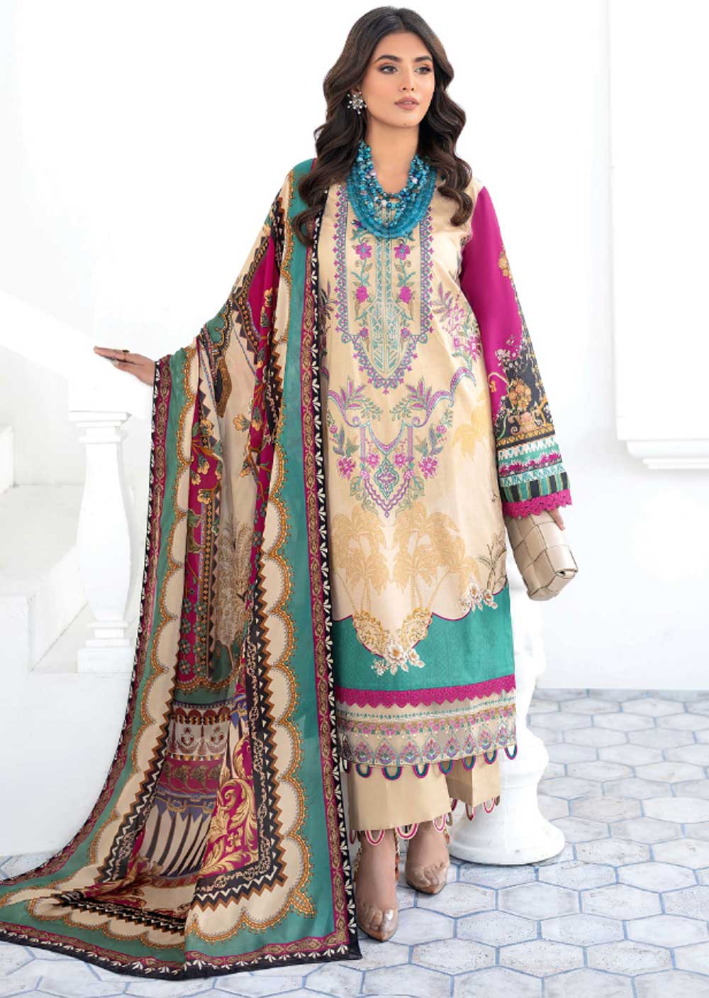 RD-602-R - Readymade - Mashaal Luxury Lawn Vol 06 by Ramsha 2023 - Memsaab Online