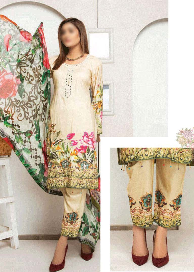 KDJ-2 Readymade Digital Linen Suit Silk Dupatta - Khadijah Vol 4 - Memsaab Online