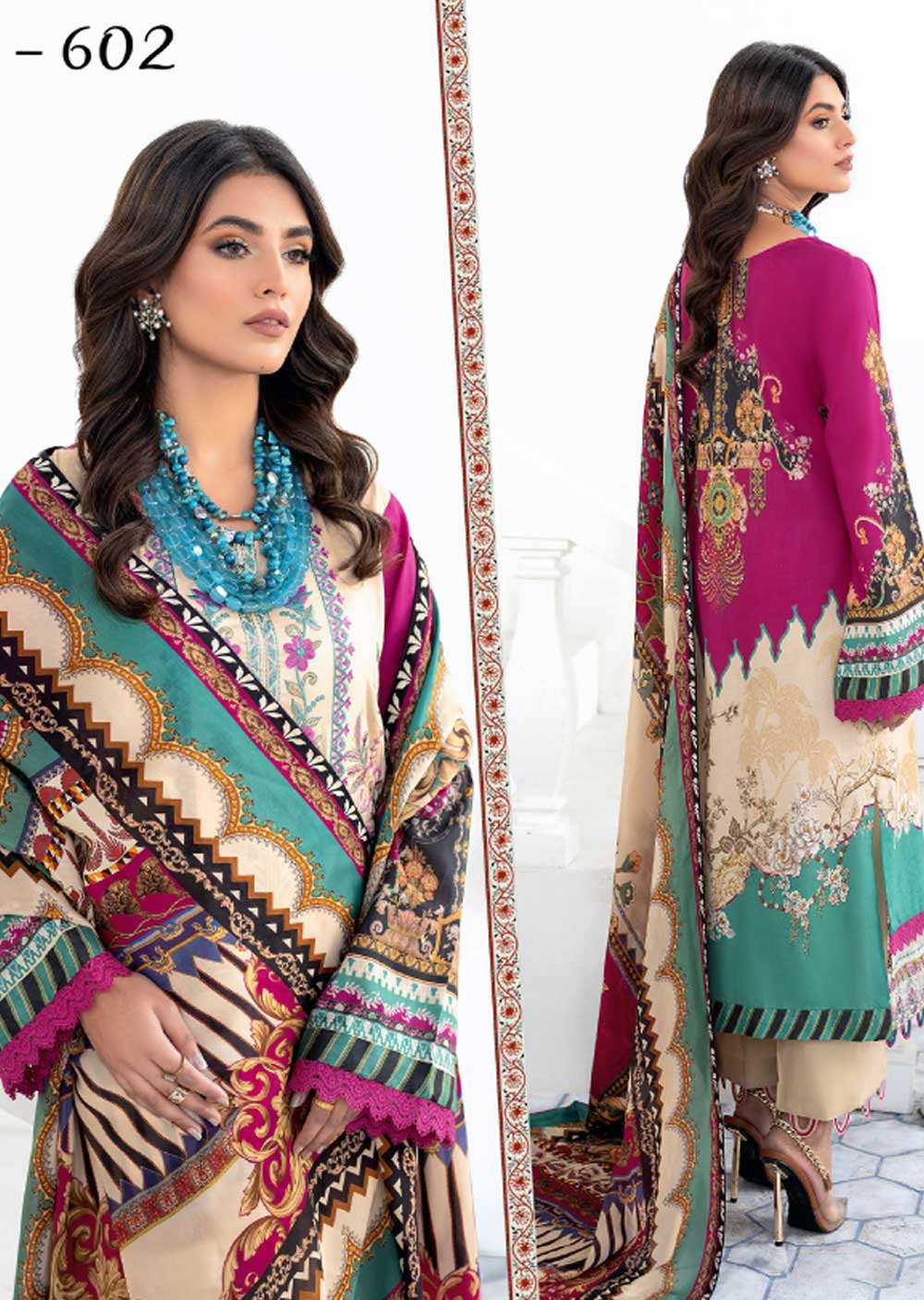 RD-602-R - Readymade - Mashaal Luxury Lawn Vol 06 by Ramsha 2023 - Memsaab Online