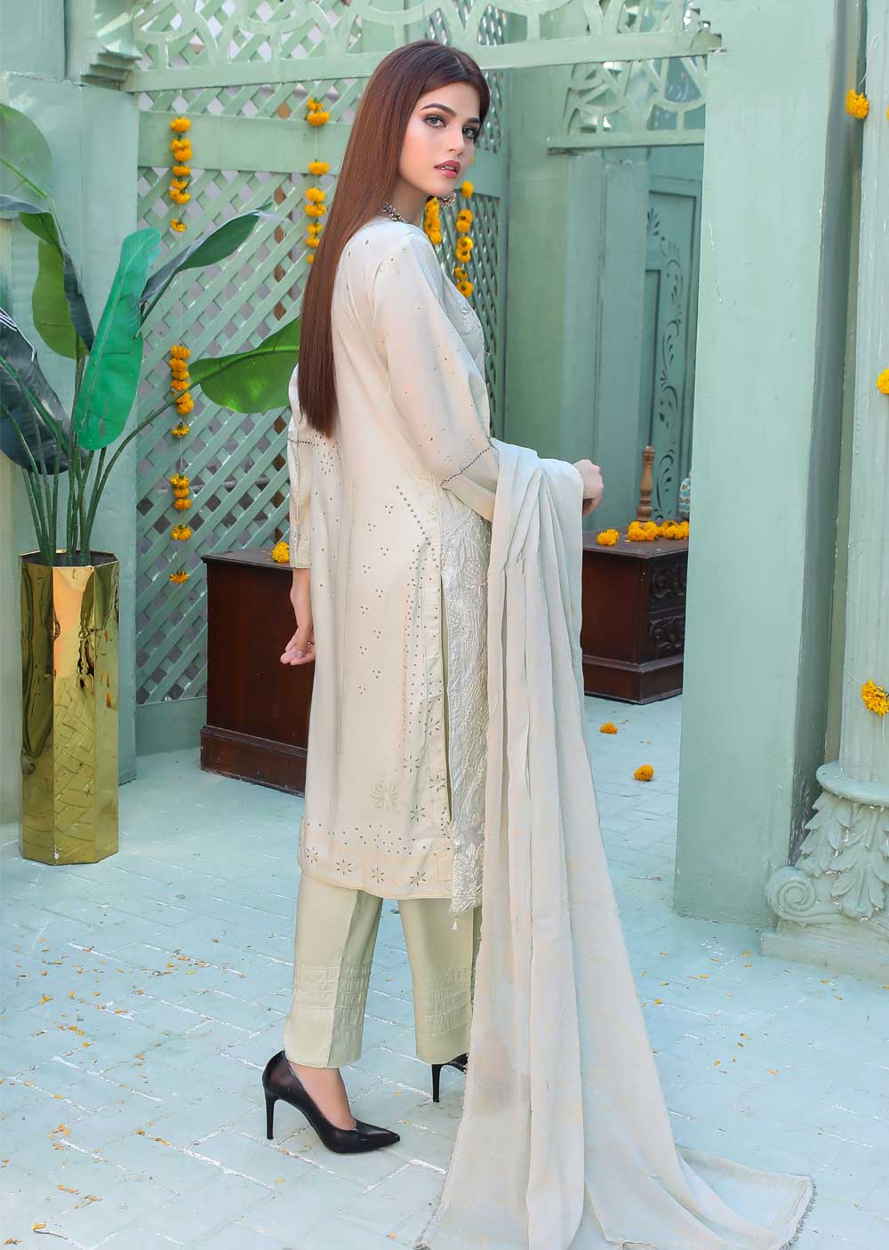 BL-02-R - Readymade Sehar Digital Linen Suit - Memsaab Online