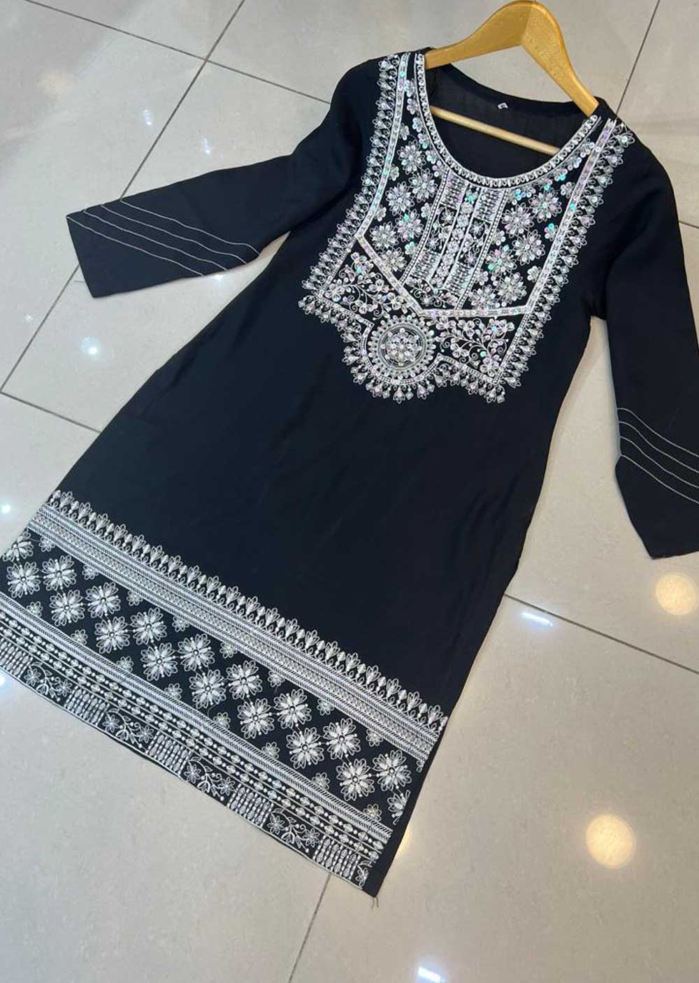 RGZ733 Black Viscose Embroidered Kurti - Memsaab Online