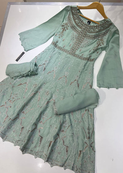 ZN3016 - Mint Readymade Lawn Embroidered Dress - Memsaab Online