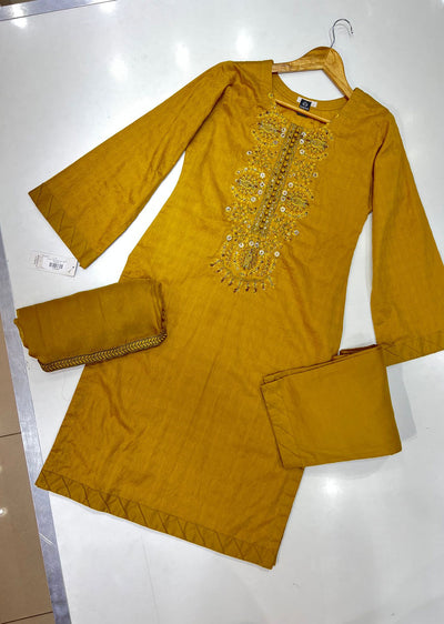 ZN3019 - Yellow Readymade Lawn Suit - Memsaab Online