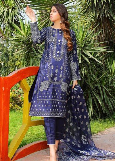 MDM103 - Madame Navy Readymade Cotton lawn Suit - Memsaab Online