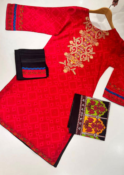 AMT37004 Red Readymade Lawn Suit - Memsaab Online