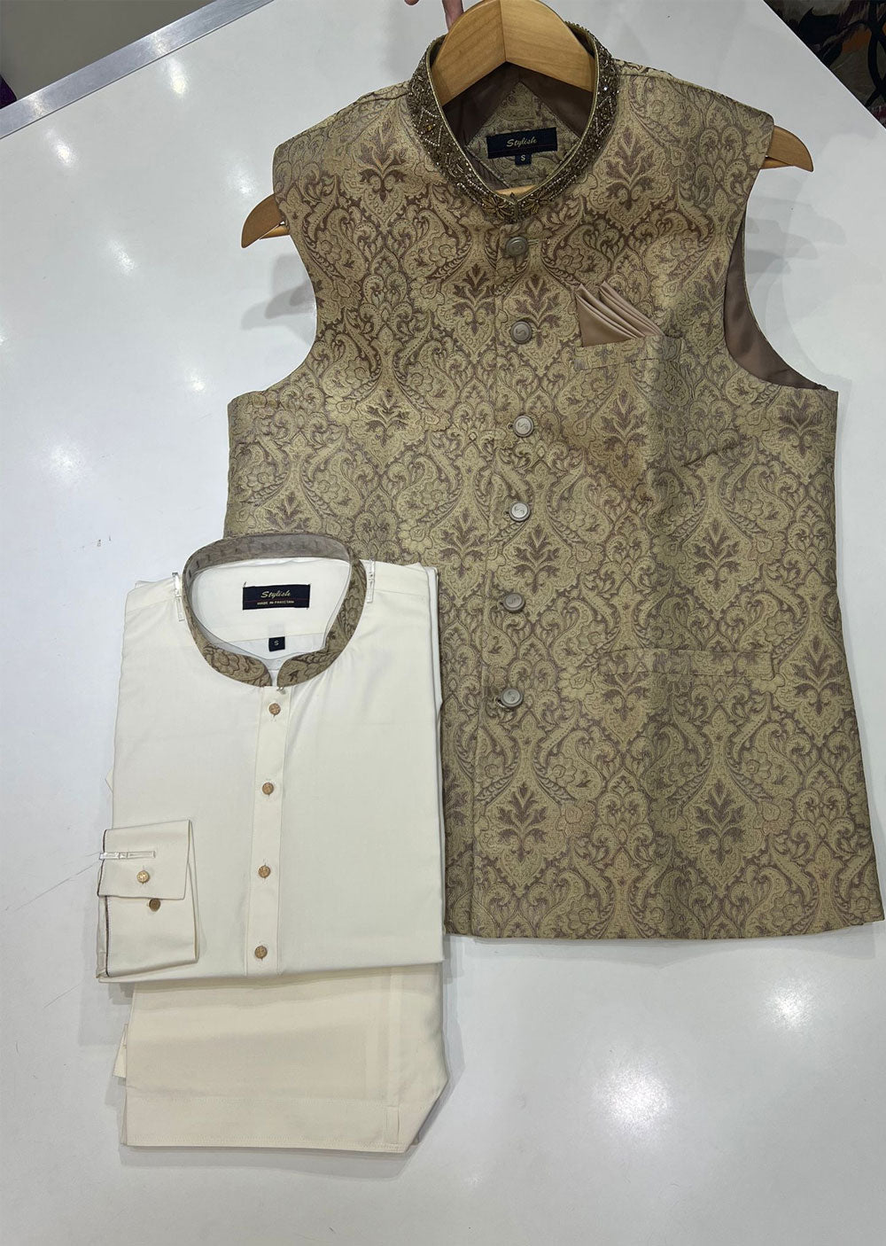 MW-03 - Ready To Wear - Mens 3 piece Salwar Kameez Waist coat set - Memsaab Online