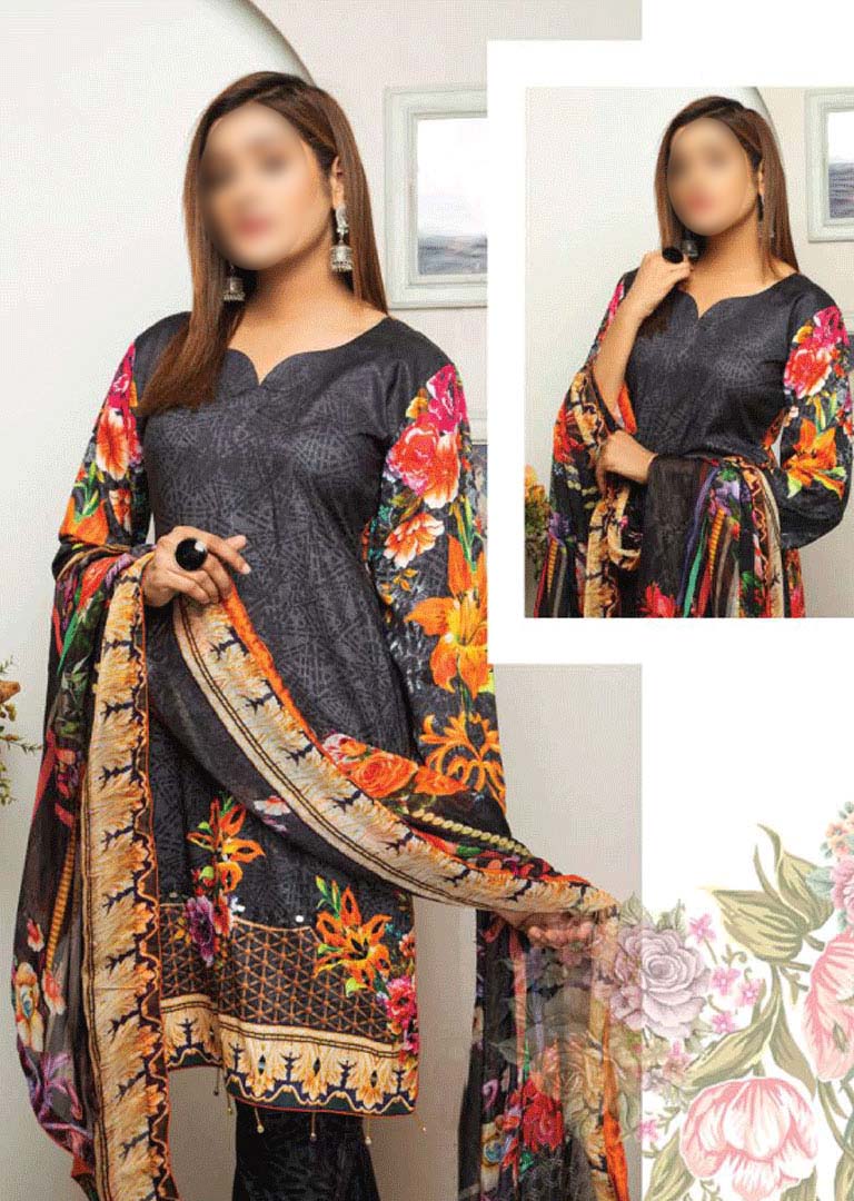 KDJ-3 Readymade Digital Linen Suit Silk Dupatta - Khadijah Vol 4 - Memsaab Online