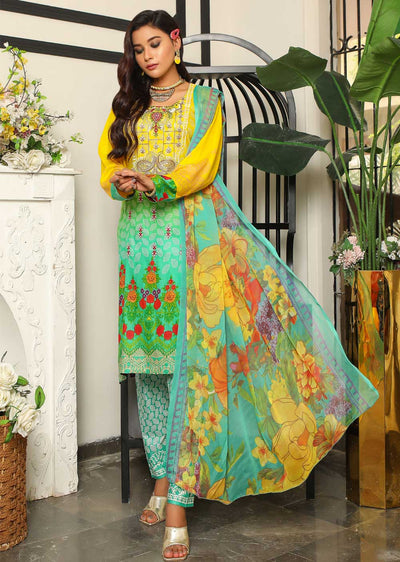 AMT38001 Yellow Readymade Lawn Suit - Memsaab Online
