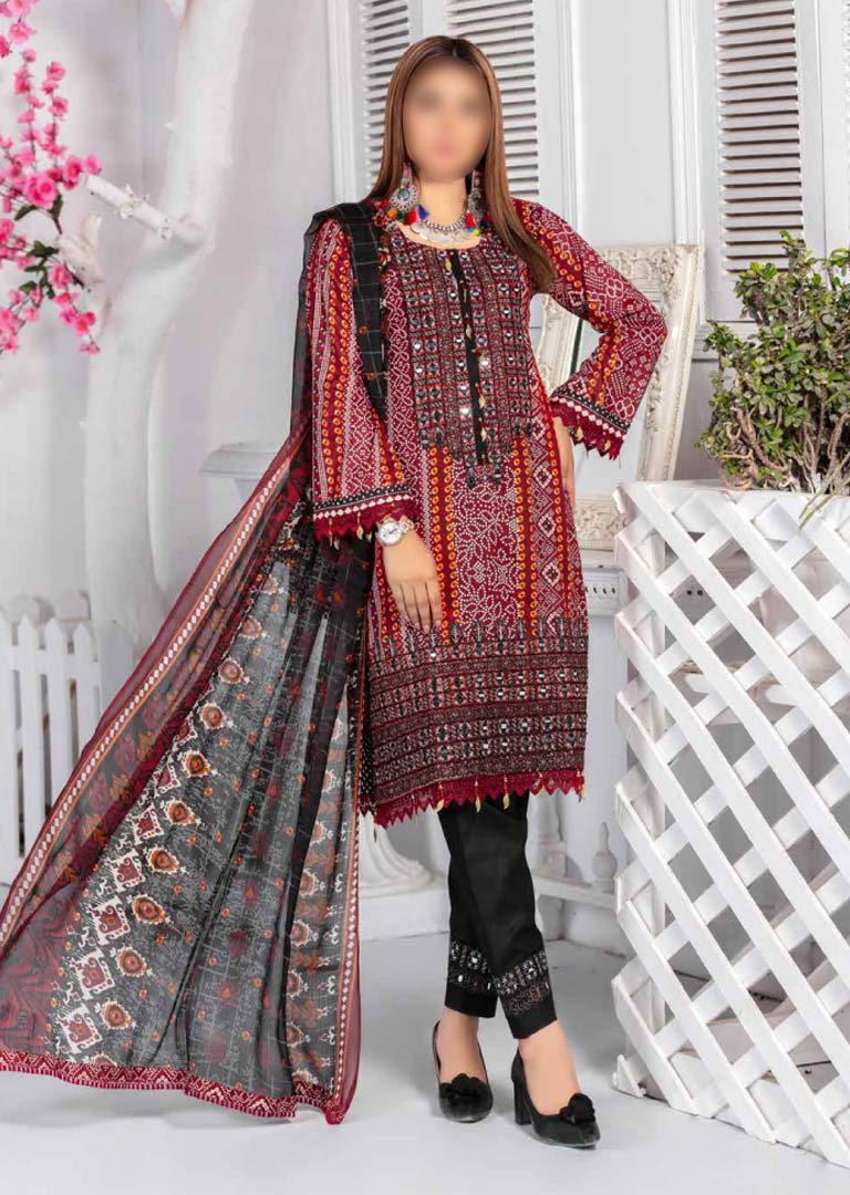 MHA-03 - Readymade - Haina Bamber Chiffon Emboirdered Suit 2021 - Memsaab Online