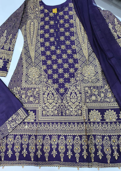ZN1195 Readymade Purple Printed Suit - Memsaab Online