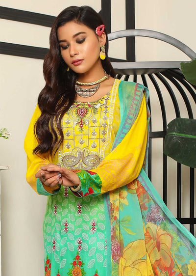 AMT38001 Yellow Readymade Lawn Suit - Memsaab Online