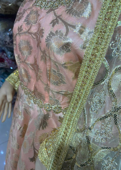 DD503 Peach Readymade Net 2 Piece Suit - Memsaab Online