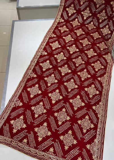 DXV402 Red Embroidered Velvet Shawl - Memsaab Online