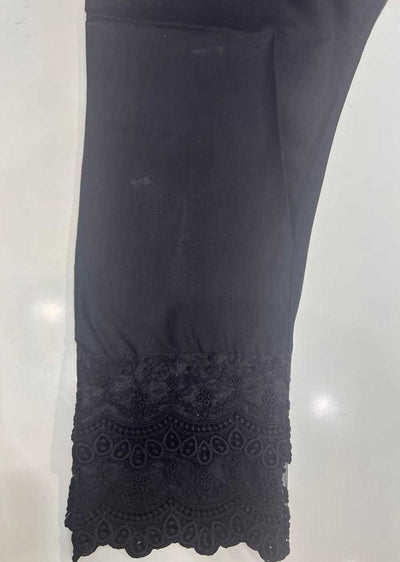 DXT404 Black Cotton Embroidered Trouser - Memsaab Online
