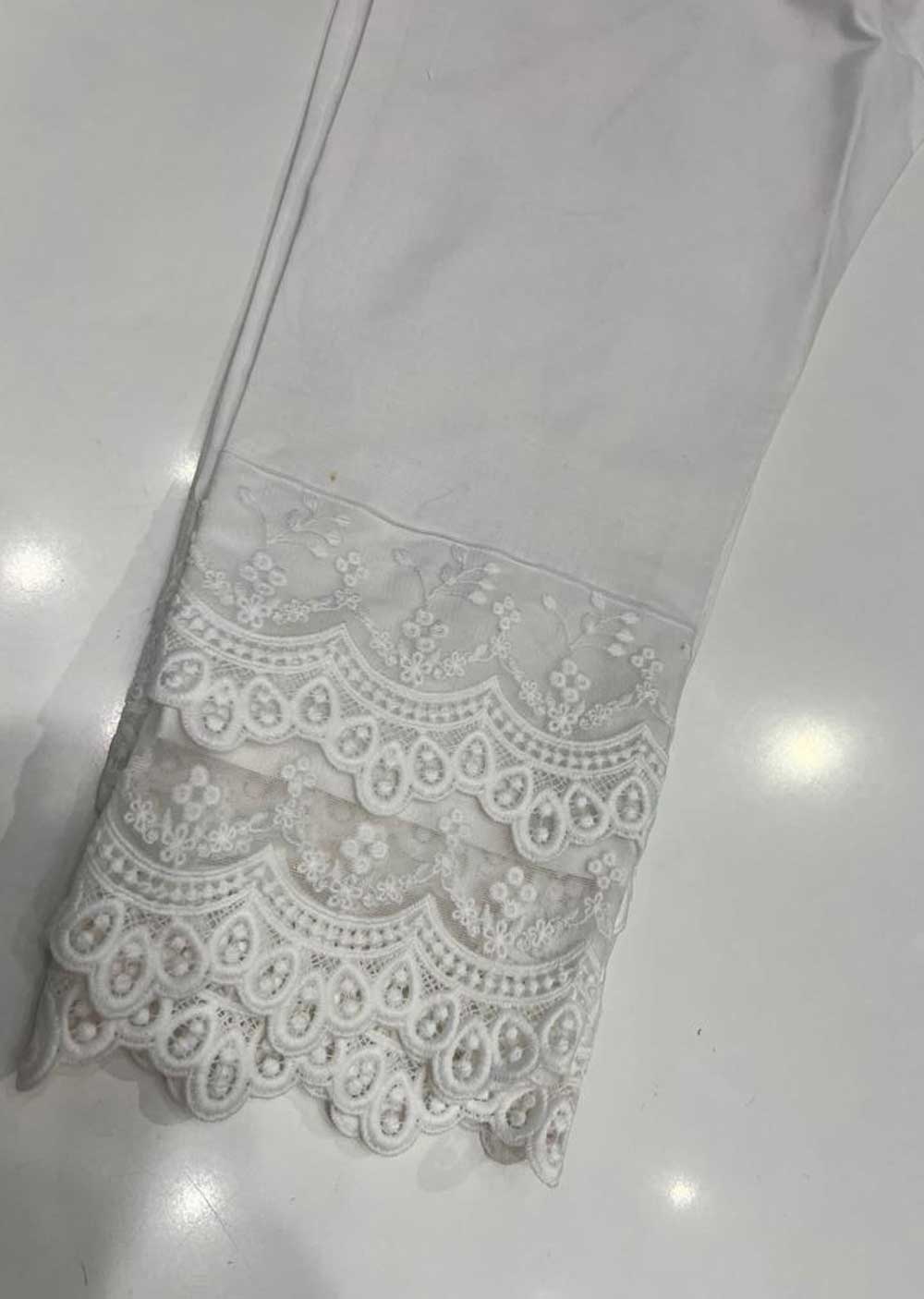 DXT404 White Cotton Embroidered Trouser - Memsaab Online