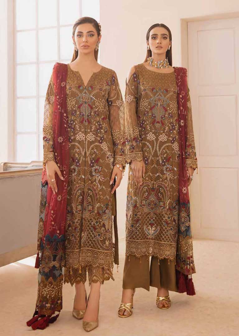 A-406R - Readymade - Ramsha Chevron Chiffon Suit - Memsaab Online