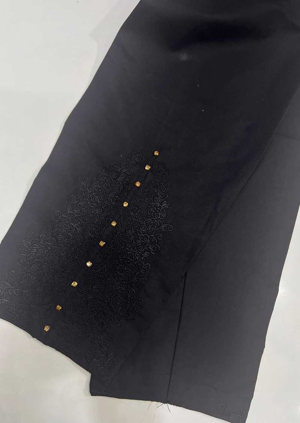DXT406 Black Embroidered Cotton Trouser - Memsaab Online