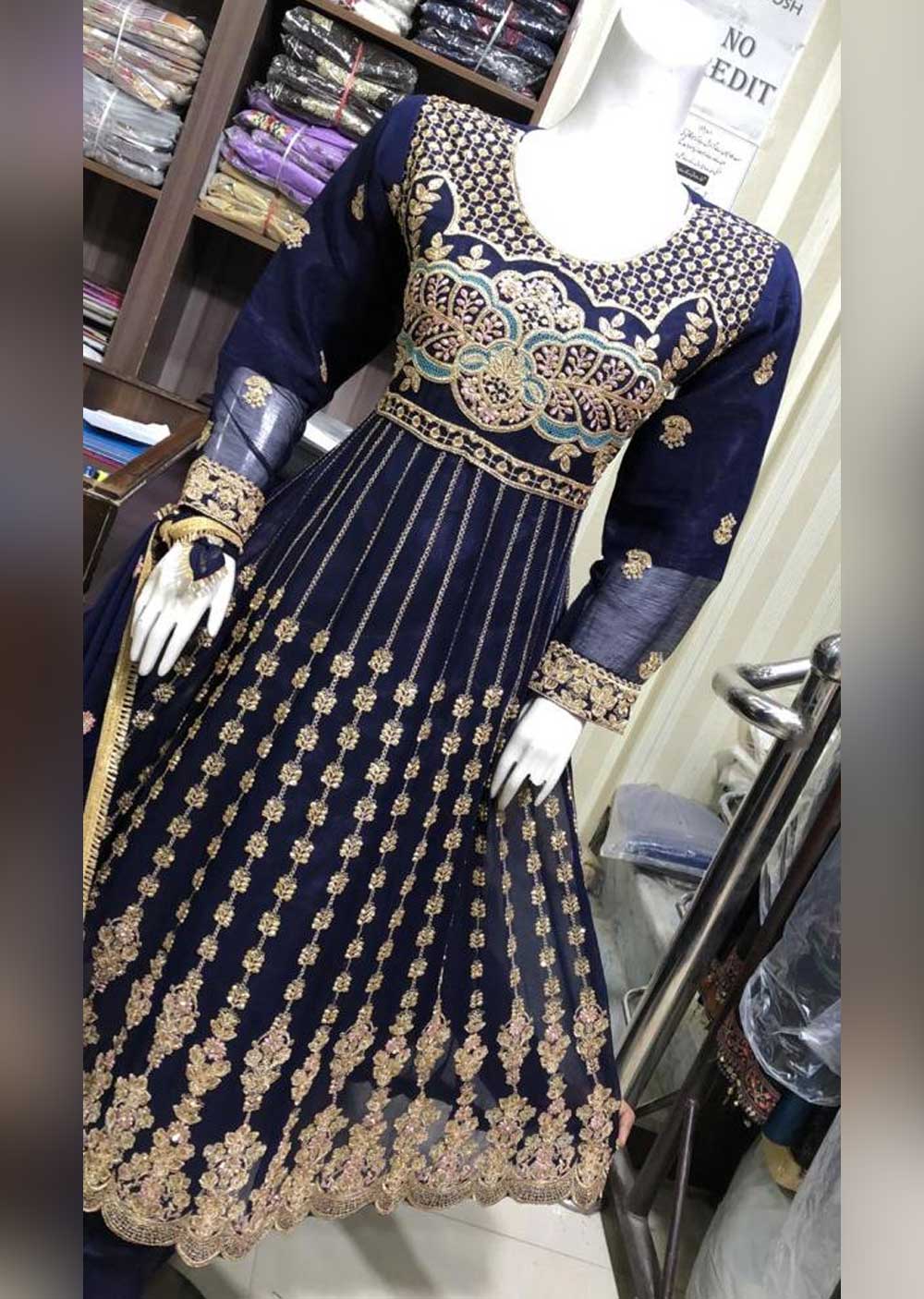 SHAZ6547 Navy Readymade Mother & Daughter Chiffon Dress - Memsaab Online