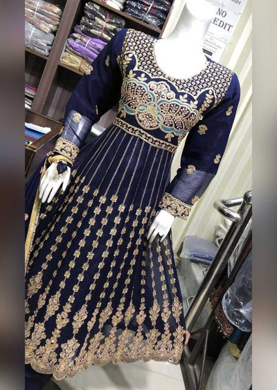 SHAZ6547 Navy Readymade Mother & Daughter Chiffon Dress - Memsaab Online