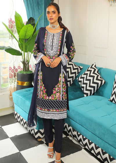 HK145 Marwa Navy Readymade Linen Suit - Memsaab Online
