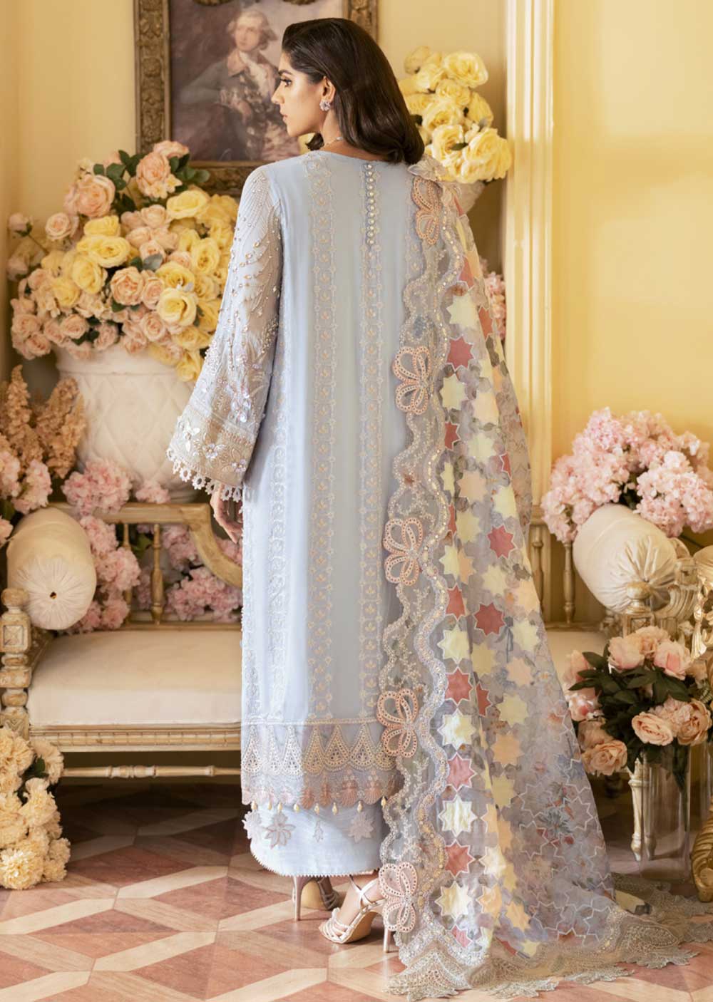 NRH-49 - Stone blue - Unstitched - Nureh The Royal Palace Collection 2023 - Memsaab Online