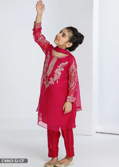 C4863 Hot Pink Readymade Kids Girls Suit - Memsaab Online
