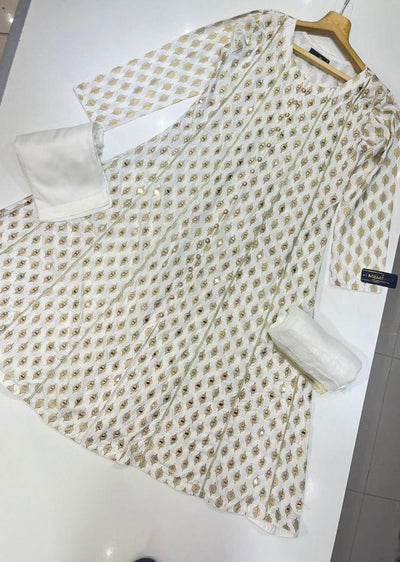 HK59 Sheesha - White Linen Mother & Daughter Mirror Suit - Memsaab Online