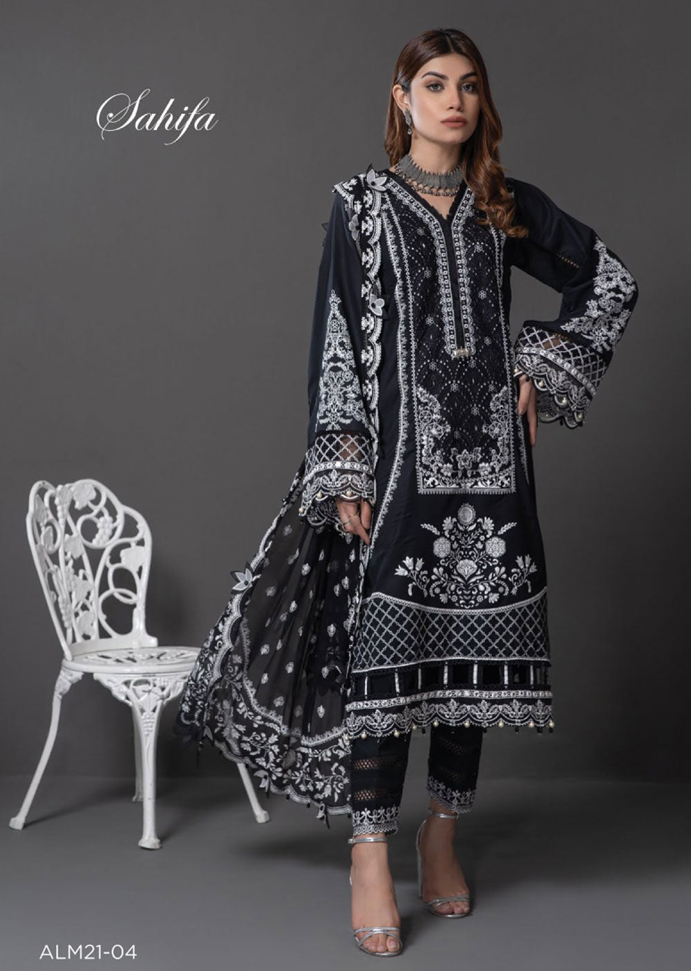 ALM21-04 - Sahifa - Unstitched - Monochrome Mystique Collection 2022 - Memsaab Online