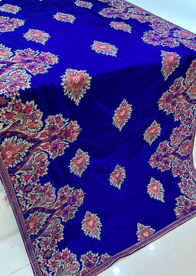 DXV502 Blue Embroidered Velvet Shawl - Memsaab Online