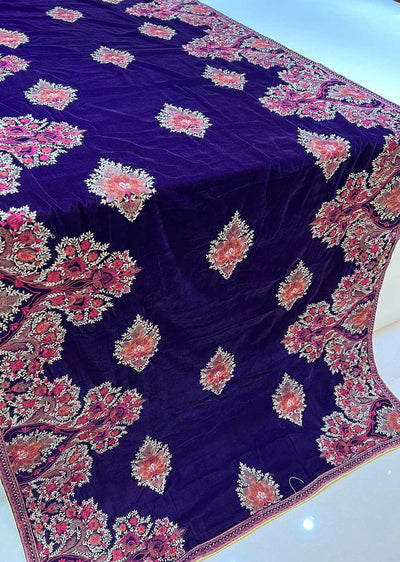 DXV502 Purple Embroidered Velvet Shawl - Memsaab Online