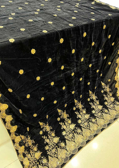 DXV503 Black Embroidered Velvet Shawl - Memsaab Online