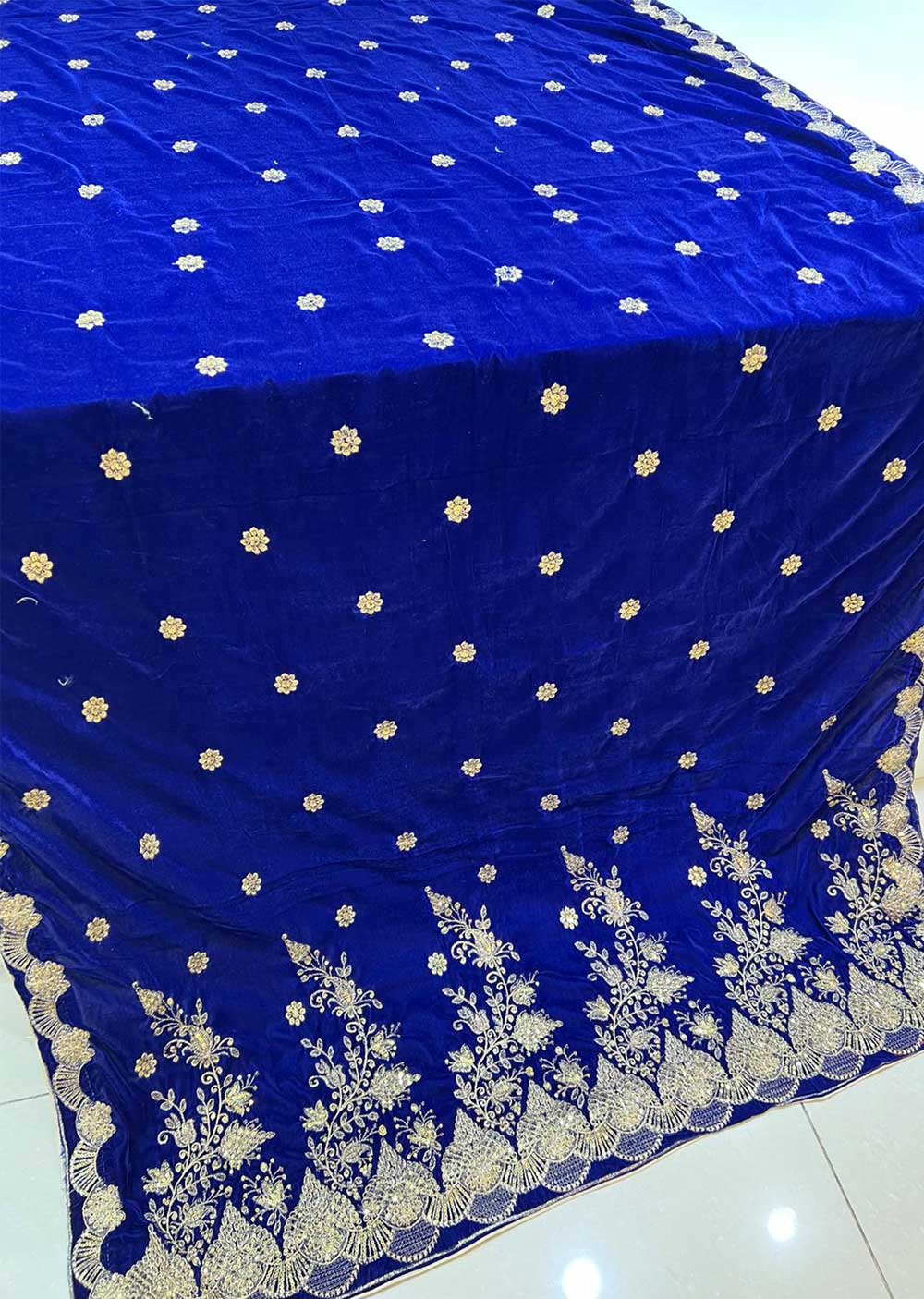 DXV503 Blue Embroidered Velvet Shawl - Memsaab Online