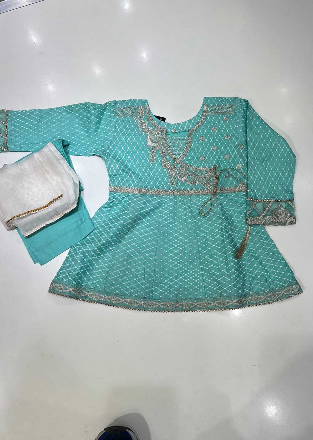 KLDK504 Seagreen Readymade Kids Girls Suit - Memsaab Online